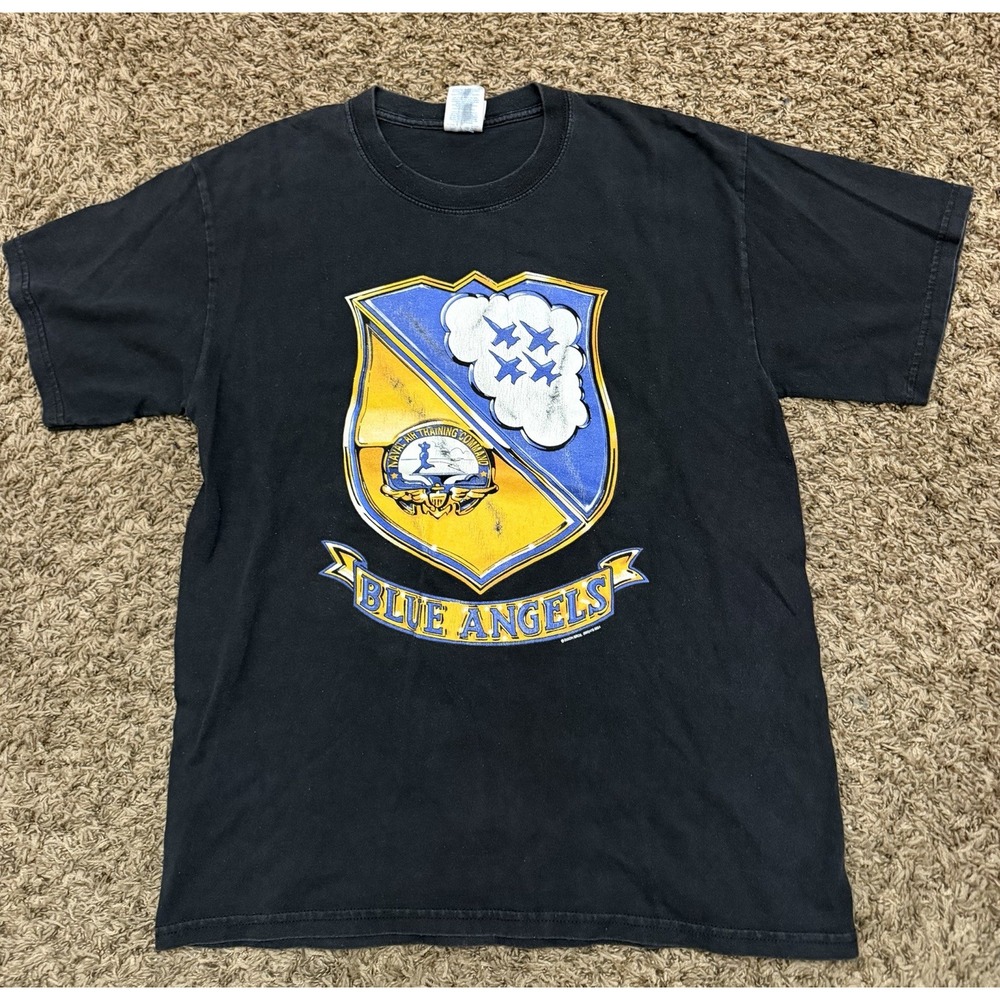 Vintage Gildan Dixon Bros Faded Blue Angels Flight Crest T- Shirt Size Large